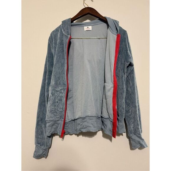 Sundry Zip Up Hoodie Velour Light Blue W/ Red Zipper Size 1 Small - Picture 6 of 13